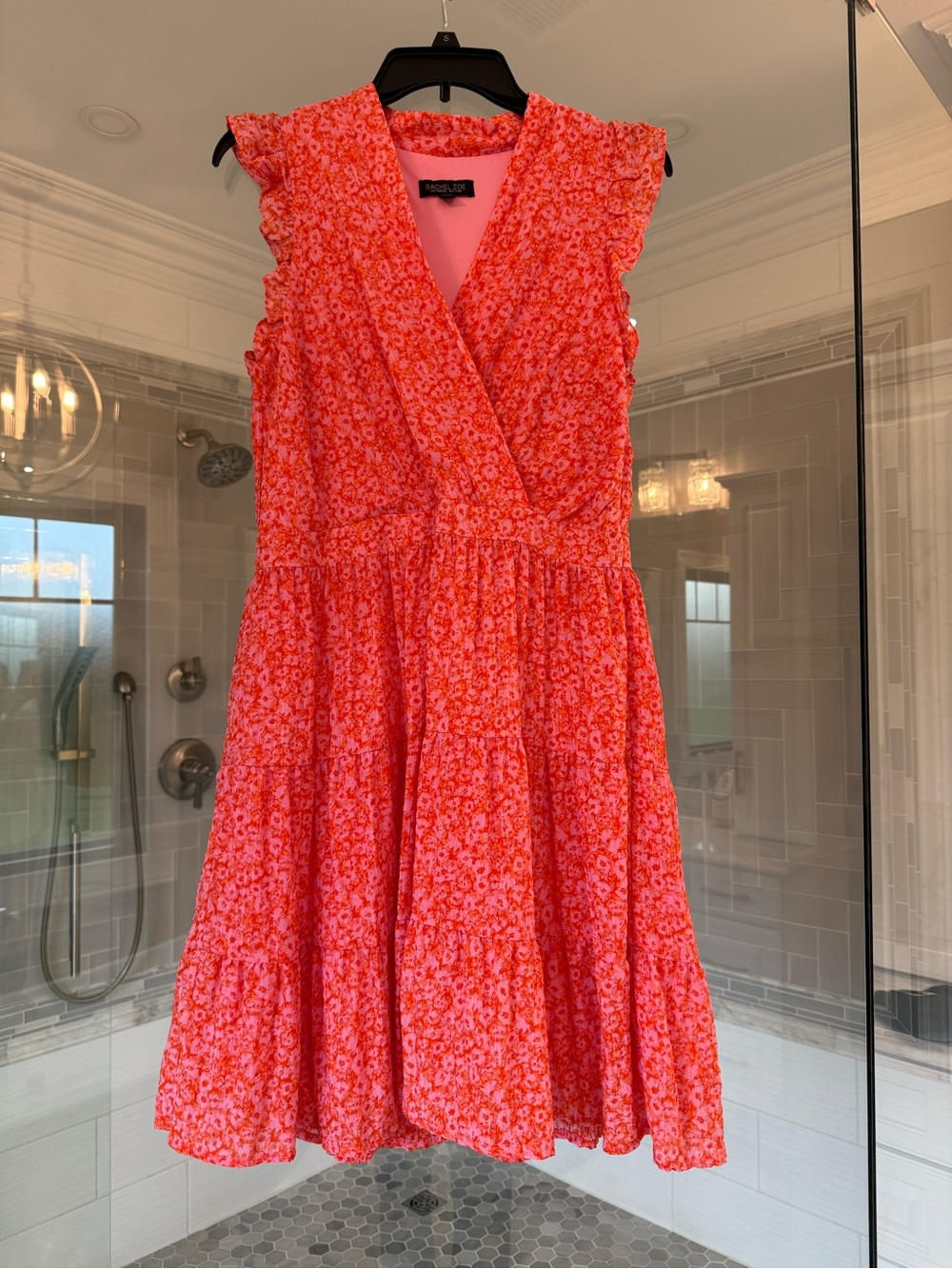 Rachel Zoe Coral Pink Floral Fit-and-Flare Dress